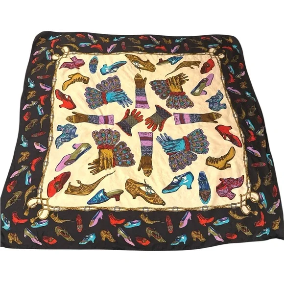 Unique Shoe Print Vintage Silk Scarf